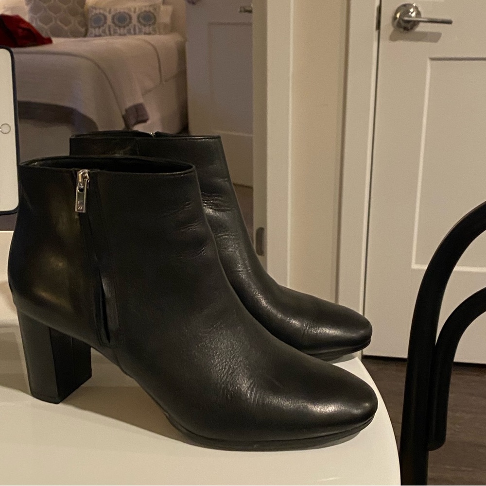 Loeffler Randall black leather stack heel bootie